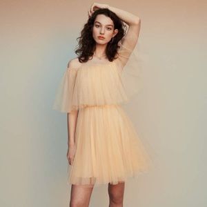 Maje ROSSINI Tulle Overlay Dress in Mandarine